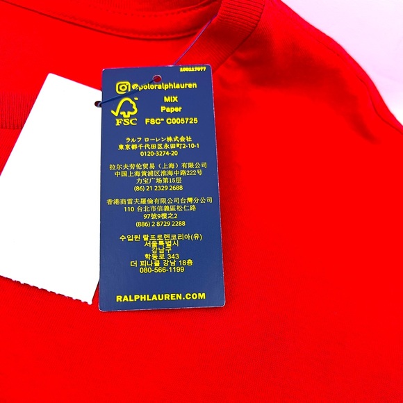 POLO RALPH LAUREN, MEN’S TEE-SHIRT, RED WITH LARHE NAVY & WHIT LOGO IN FRONT, XL - Picture 12 of 16